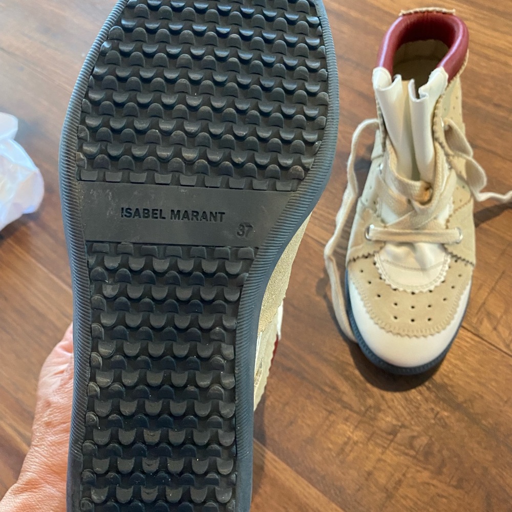 Isabel Marant Beige, White & Red Perforated Wedge Sneaker Boots - Picture 5 of 10